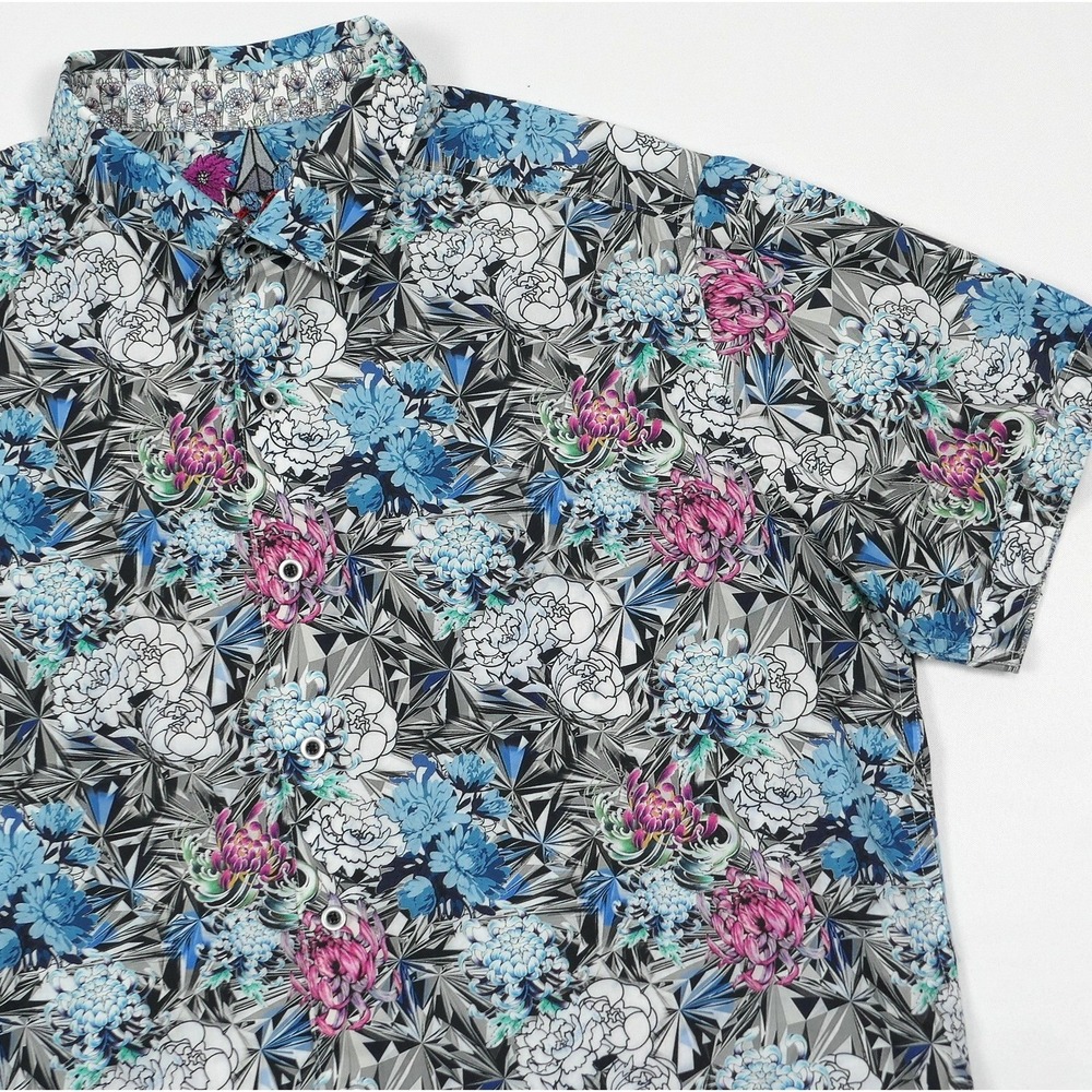 Robert Graham Mens L Crystal Prism Floral Geometric Button Down S/S Shirt AOP
